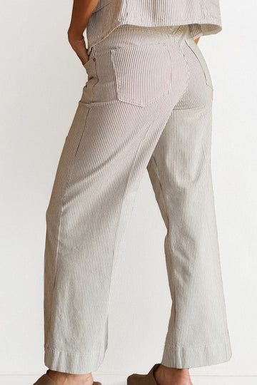 KATCH ME Elegant High Waist Wide Striped Multi-Pocket Jeans